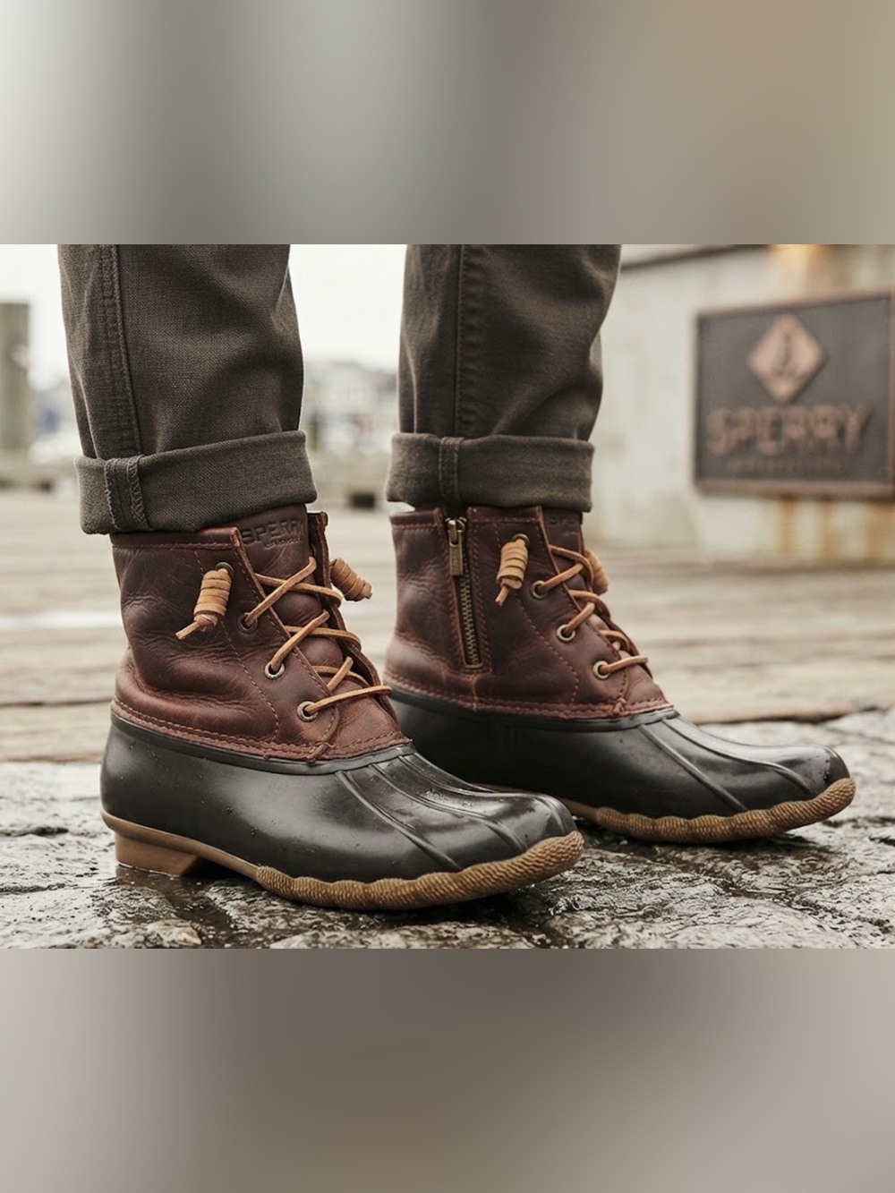 Authentic Sperry designer waterproof leather & rubber rain duck boots sz 7